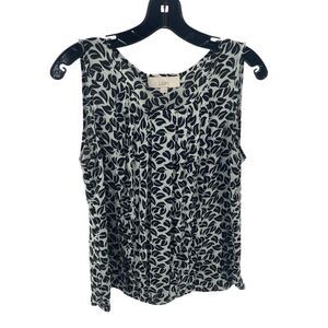 Ann Taylor LOFT Women's Leaf Print Sleeveless Blouse Top Black Green Small